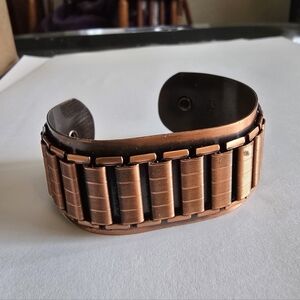 Vintage copper cuff bracelet pure solid modernist rustic unisex retro
